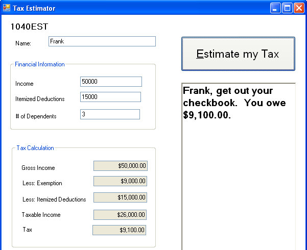 Diving Into The Details Tax Estimate Calculator Created With Visual 